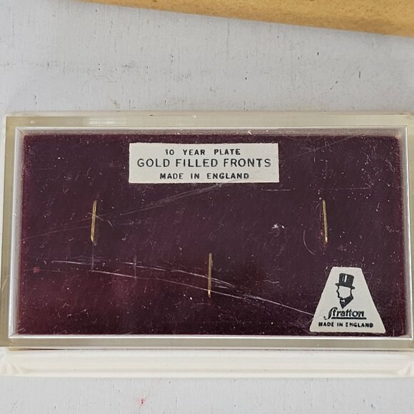 Vintage Stratton 10-Year Plate Gold Filled Fronts Faux Pearl Buttons With Box - Picture 4 of 8